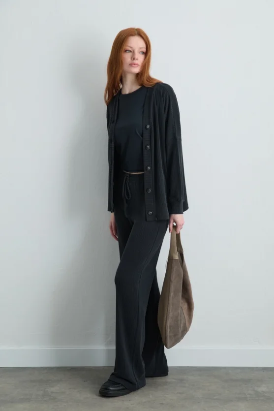 Ribbed Modal Knit Cardigan Gray - 1