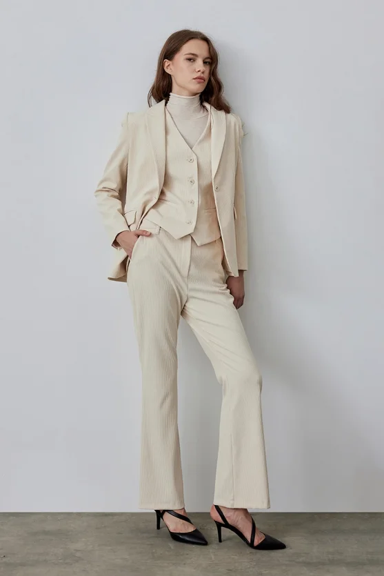 Ribbed Velvet Blazer Jacket - Ecru - Gusto