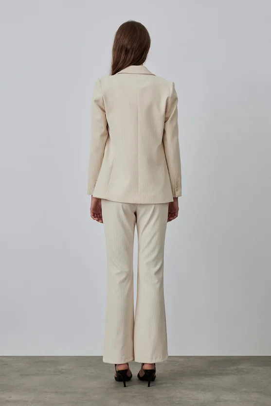 Ribbed Velvet Blazer Jacket - Ecru - 6