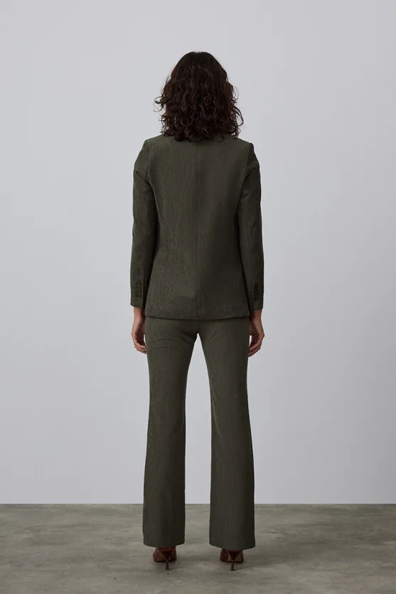 Ribbed Velvet Blazer Jacket - Khaki - 4