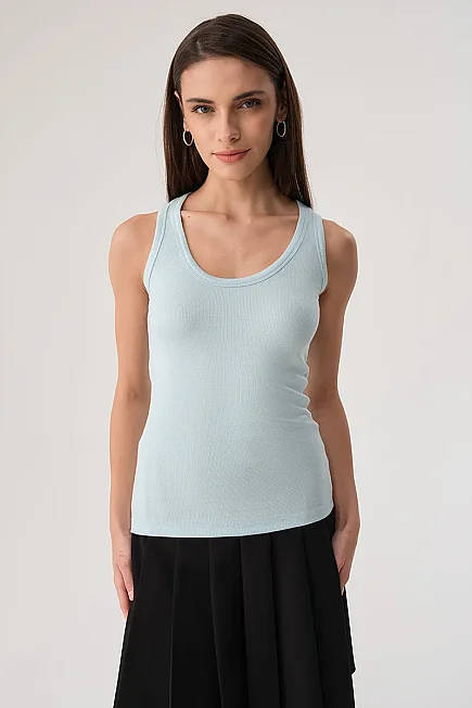 Ribbed Viscose Tank Top - Turquoise - 1
