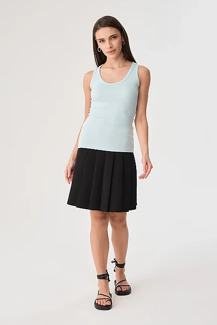 Ribbed Viscose Tank Top - Turquoise - 2