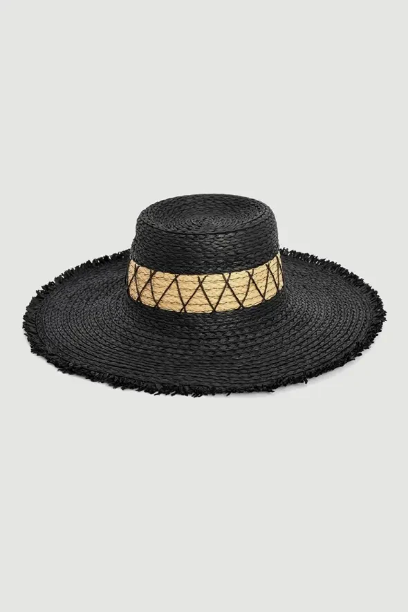 Ribbon Detailed Fedora Hat - Black - 1