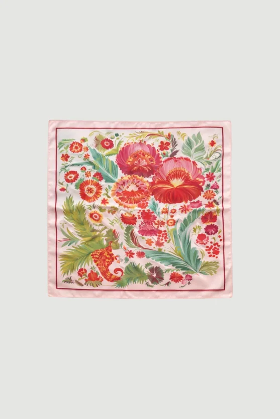 Ringed Floral Print Scarf - Powder Pink - 2