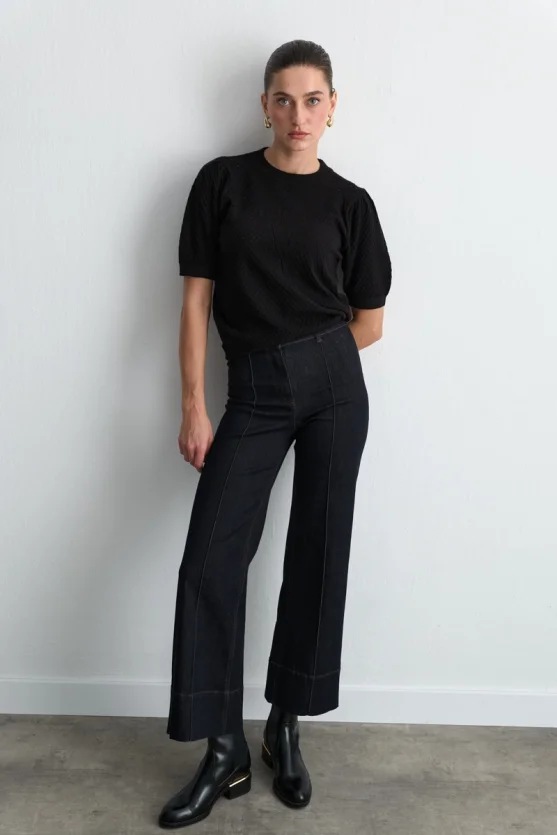 Rose Patterned Eyelet Viscose Knit Blouse Black - 4