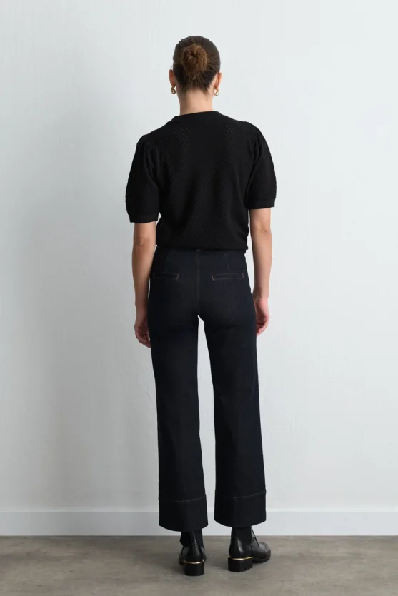 Rose Patterned Eyelet Viscose Knit Blouse Black - 5