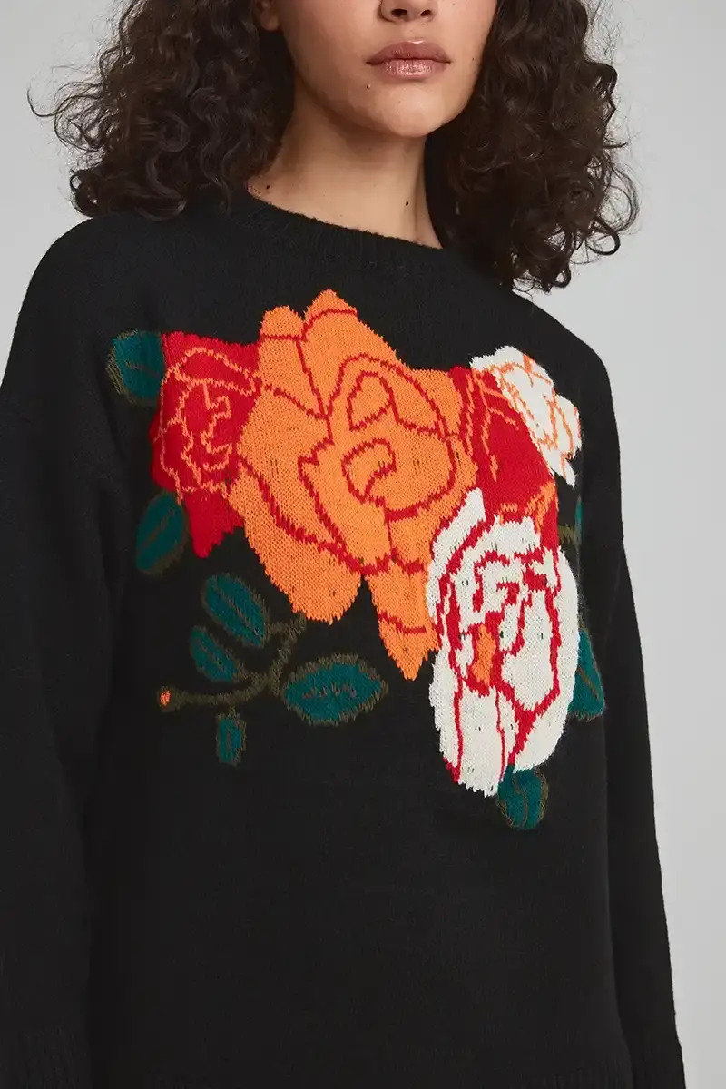 Black sweater hotsell with red roses