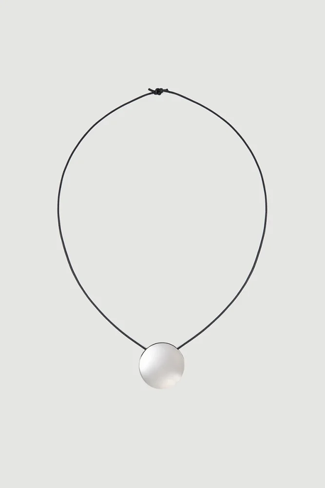 Round Metal Accessorized String Necklace Silver Silver