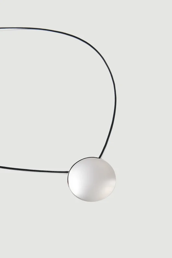 Round Metal Accessorized String Necklace Silver - Gusto