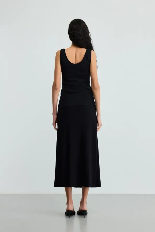 Round Neck Cotton Ribbed Tank Top - Black - 5