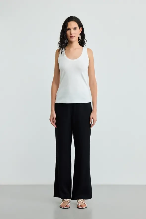 Round Neck Cotton Ribbed Tank Top - Ecru - 2