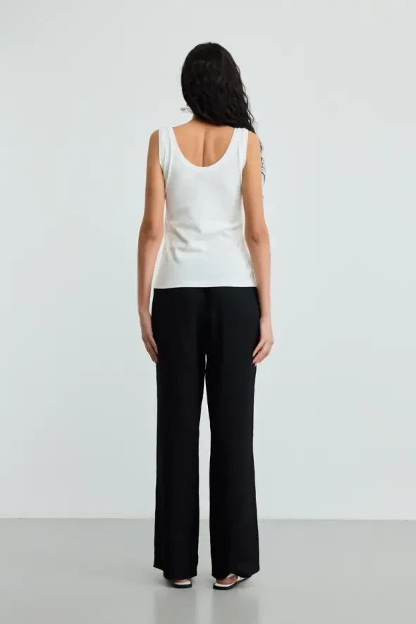 Round Neck Cotton Ribbed Tank Top - Ecru - 4