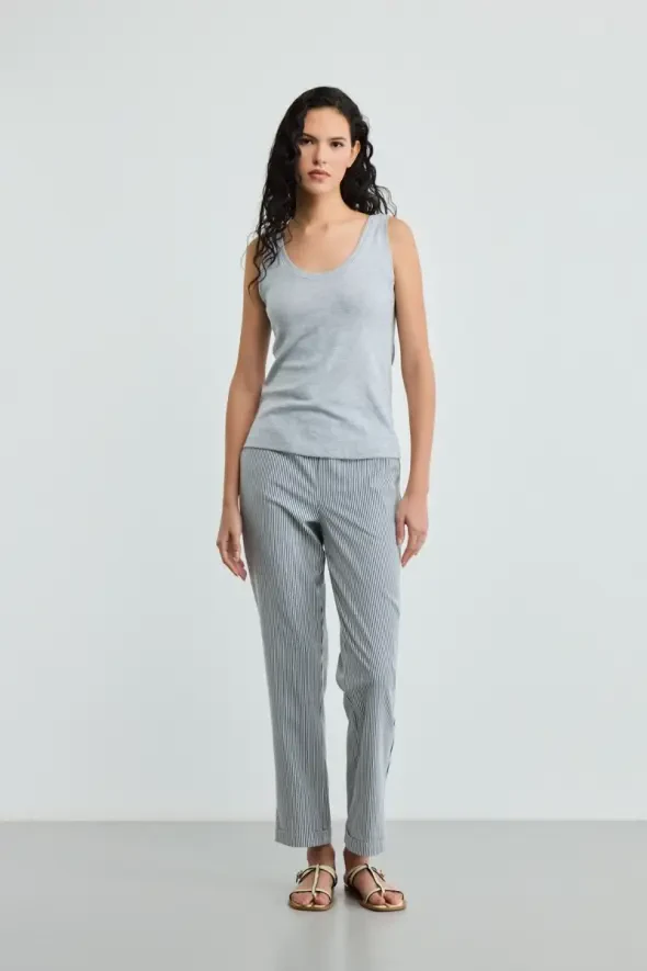 Round Neck Cotton Ribbed Tank Top - Gray - 2