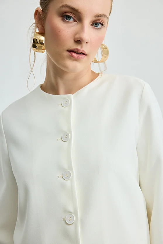 Round Neck Crepe Jacket - Ecru - 4
