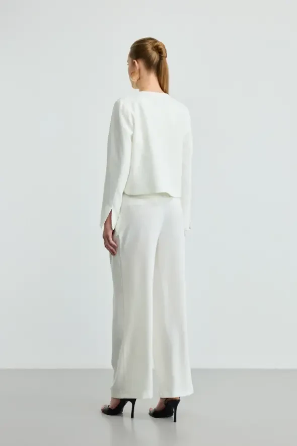 Round Neck Crepe Jacket - Ecru - 5