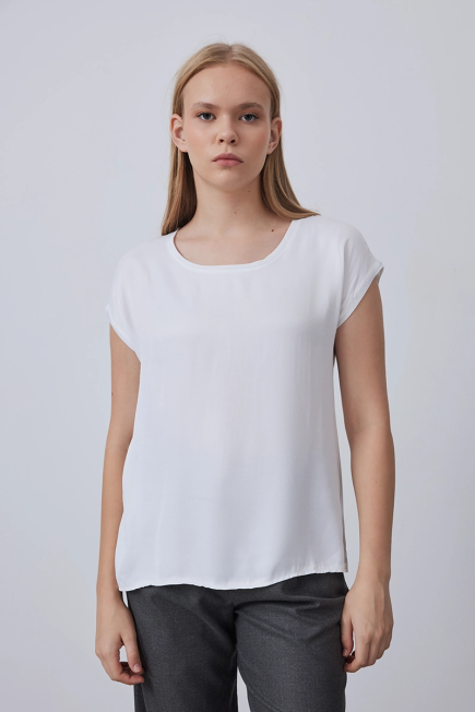 Round Neck Front Satin Tshirt - White White