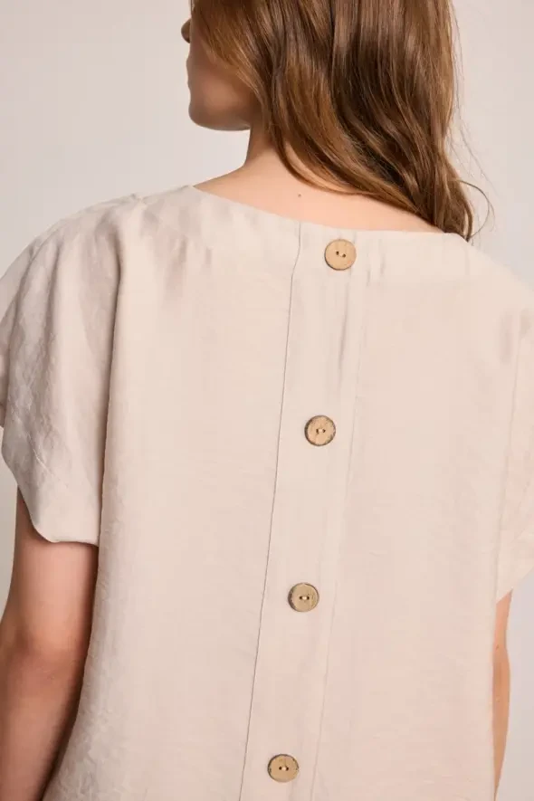 Round Neck Lyocell Blouse - Stone - 4