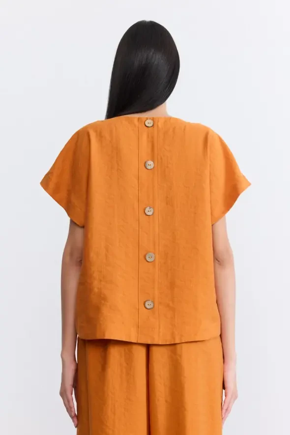 Round Neck Lyocell Blouse - Terracotta - 5