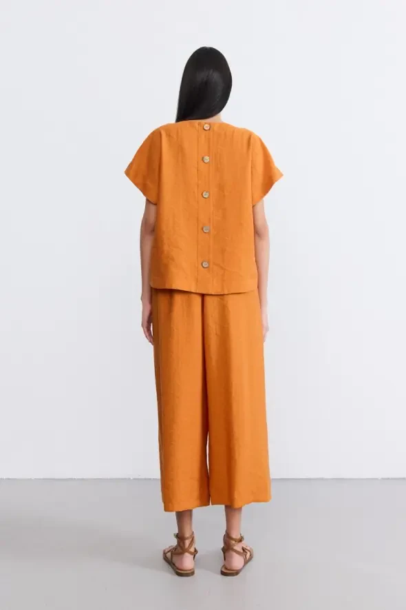 Round Neck Lyocell Blouse - Terracotta - 6