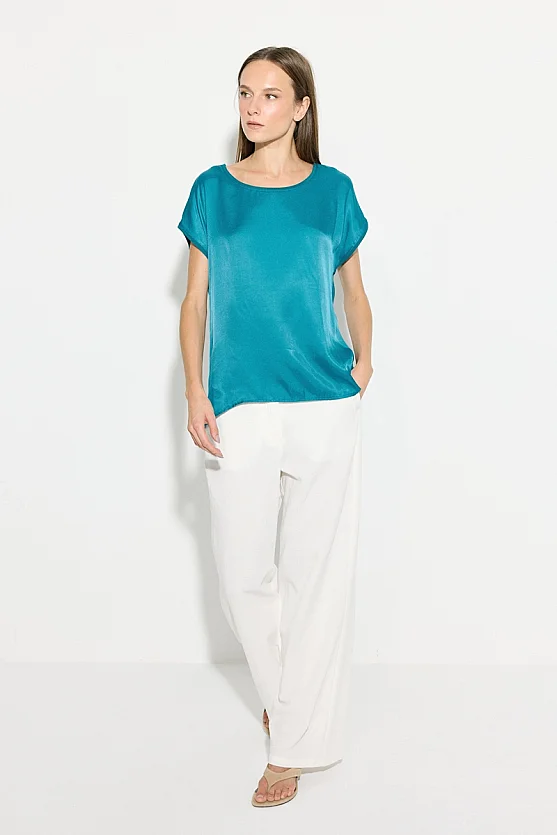 Round Neck Satin Front T-Shirt - Green - Gusto