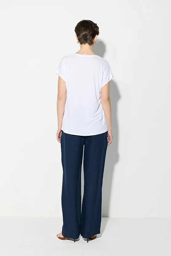 Round Neck Satin Front T-Shirt - White - 7