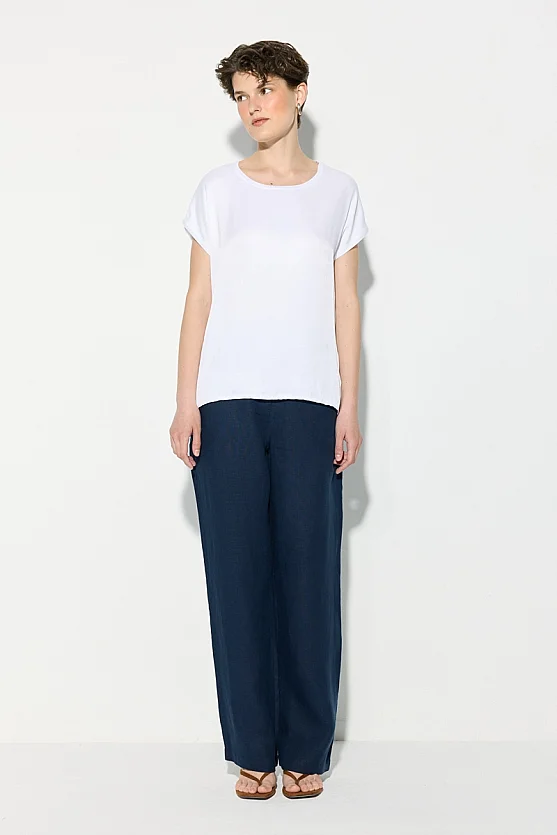Round Neck Satin Front T-Shirt - White - 4
