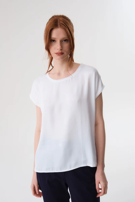 Round Neck Satin T-shirt - White White