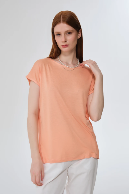 Round Neck T-shirt - Peach Şeftali