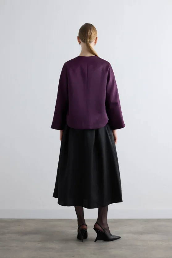Round Neck Taffeta Jacket - Plum - 4
