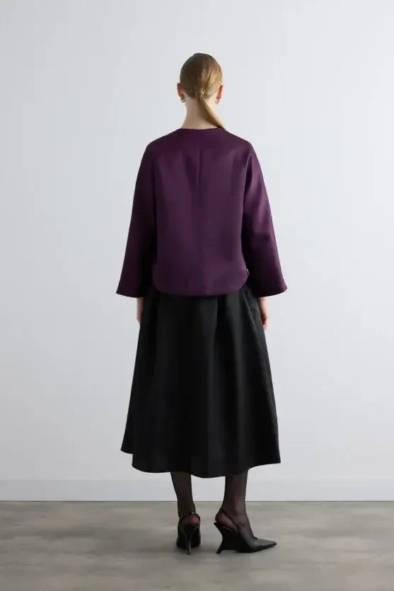 Round Neck Taffeta Jacket - Plum - 4