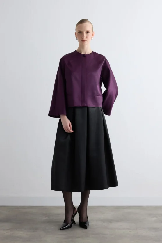 Round Neck Taffeta Jacket Plum - Gusto