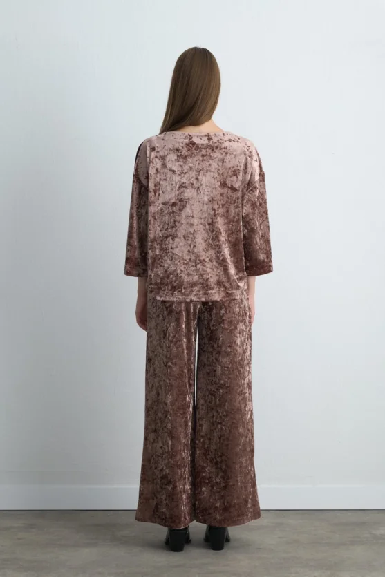 Round Neck Velvet Blouse Dusty Rose - 5