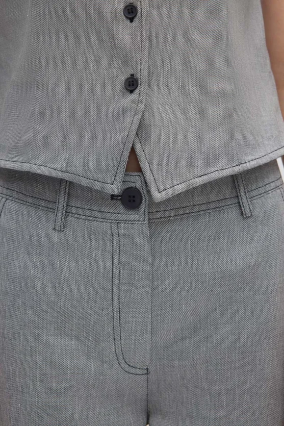 Round Neck Viscose Linen Vest - Grey - 5