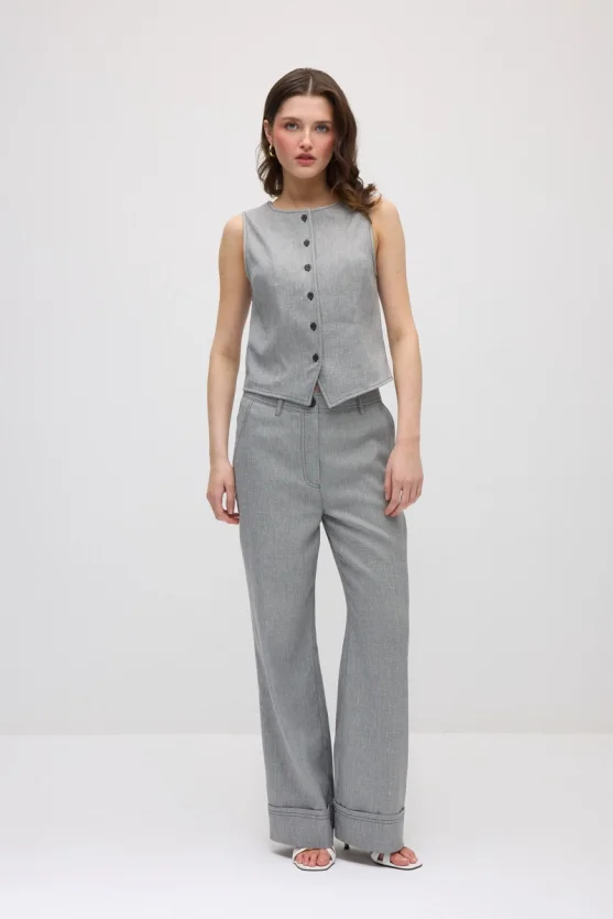 Round Neck Viscose Linen Vest - Grey - 2