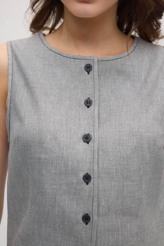 Round Neck Viscose Linen Vest - Grey - 4