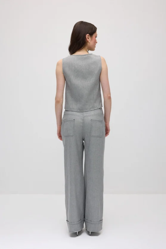 Round Neck Viscose Linen Vest - Grey - Gusto