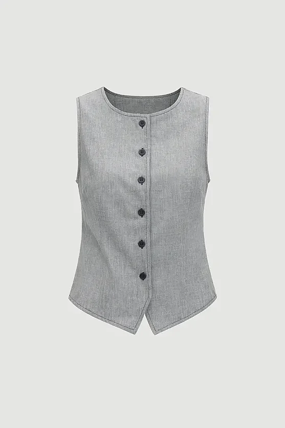 Round Neck Viscose Linen Vest - Grey - Gusto
