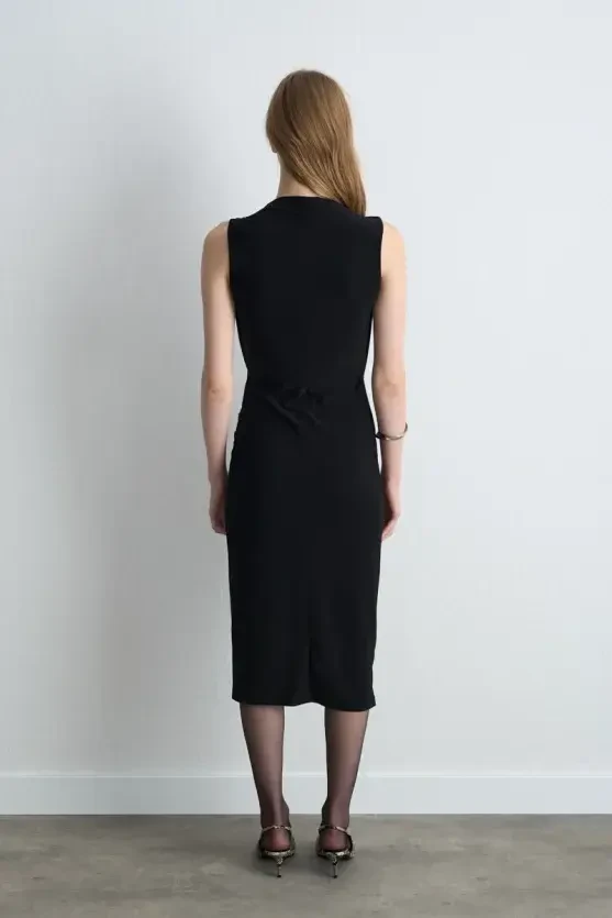 Ruched Jersey Midi Dress - Black - Gusto