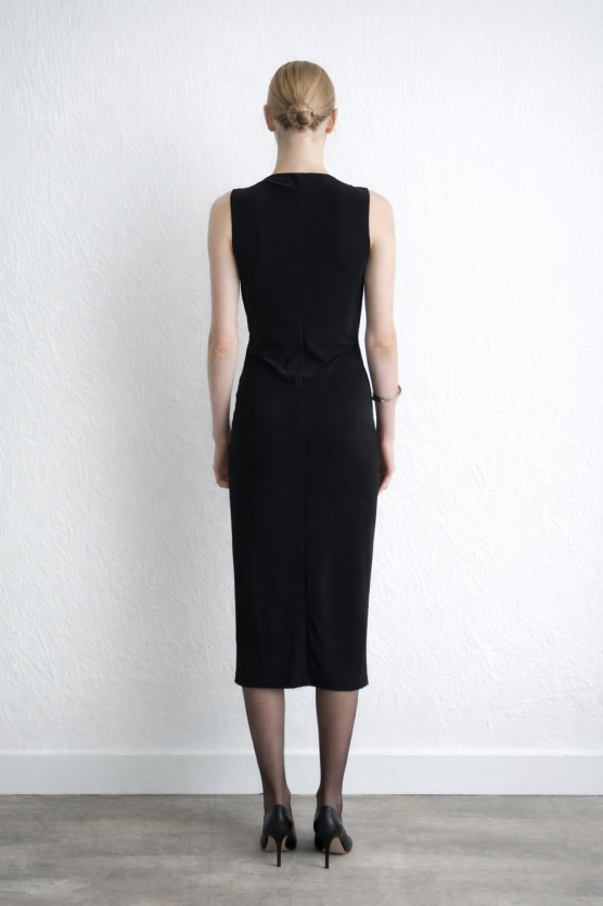 Ruched Jersey Midi Dress - Black - Gusto