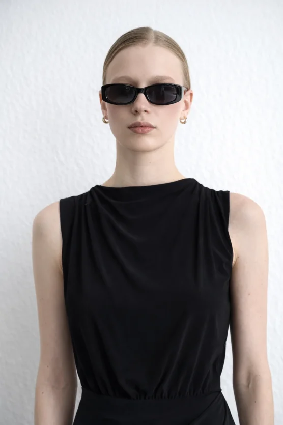 Ruched Jersey Midi Dress Black - Gusto