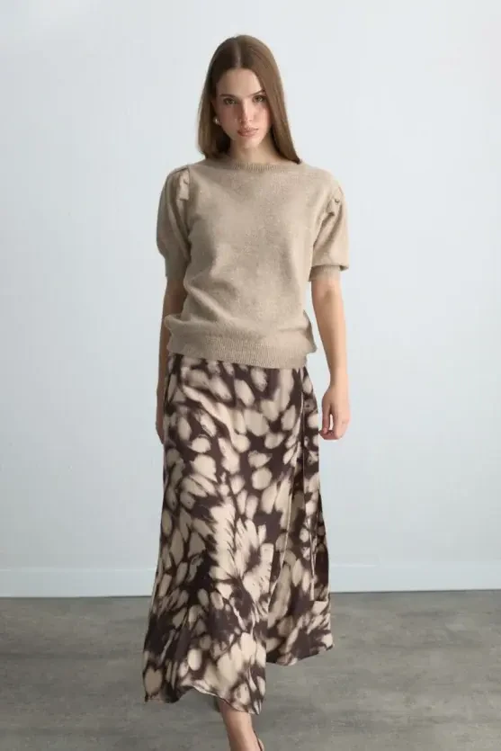 Ruched Sleeve Knitwear - Beige - 5