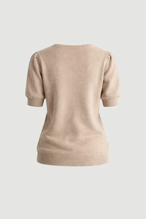 Ruched Sleeve Knitwear Beige - 7