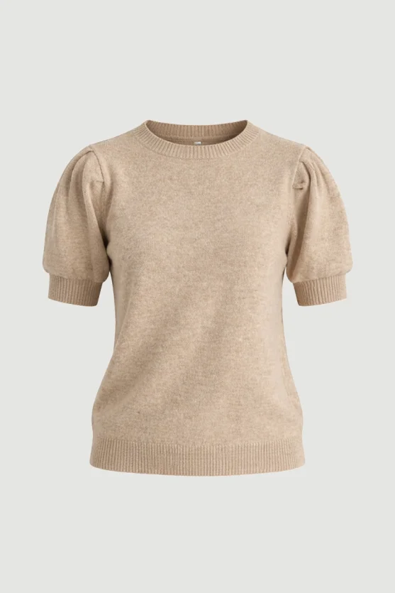 Ruched Sleeve Knitwear Beige - Gusto