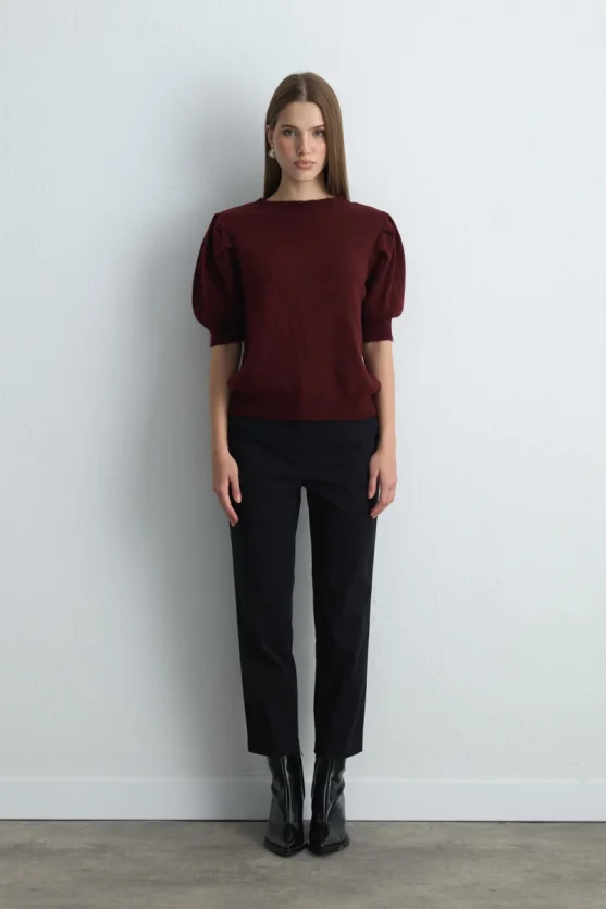 Ruched Sleeve Knitwear Burgundy - Gusto
