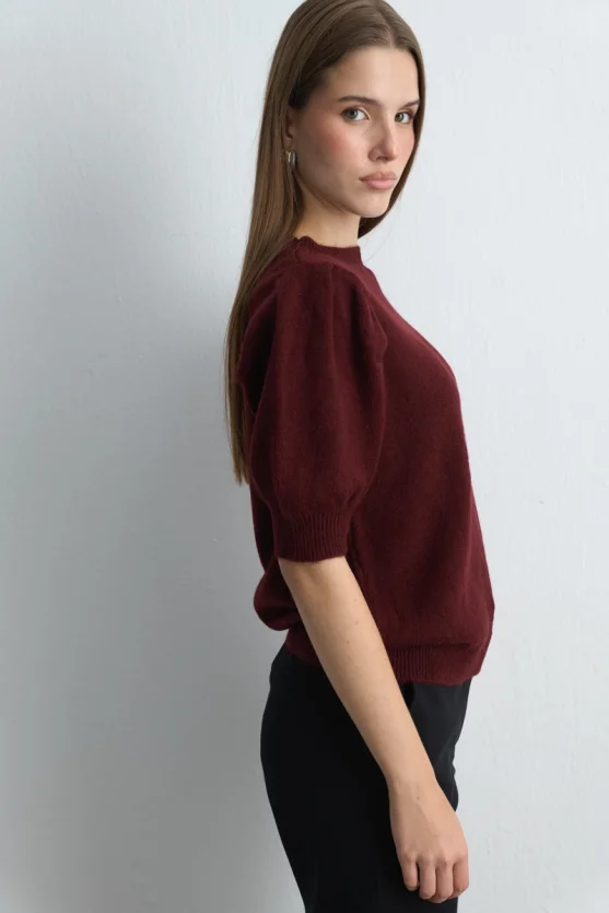 Ruched Sleeve Knitwear Burgundy - 4