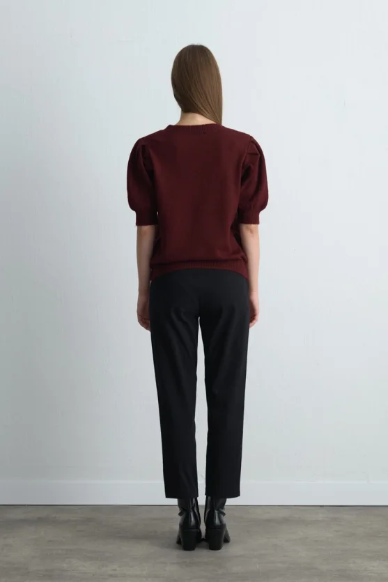 Ruched Sleeve Knitwear Burgundy - 5