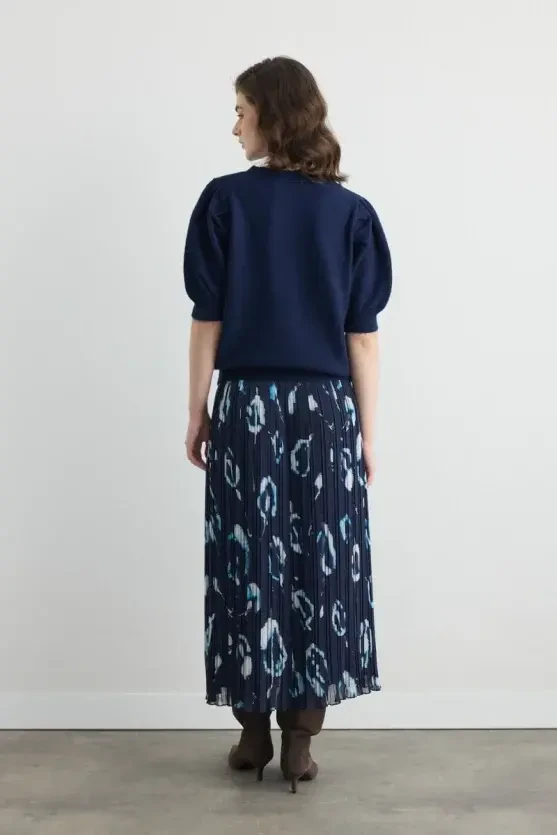 Ruched Sleeve Knitwear - Navy - Gusto