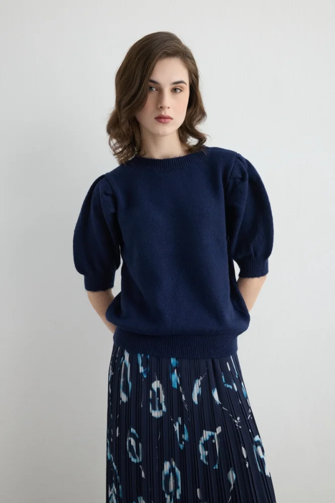 Ruched Sleeve Knitwear Navy