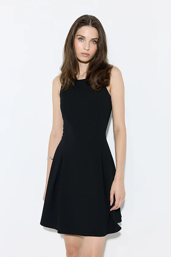 Ruffle Crepe Dress - Black - 2