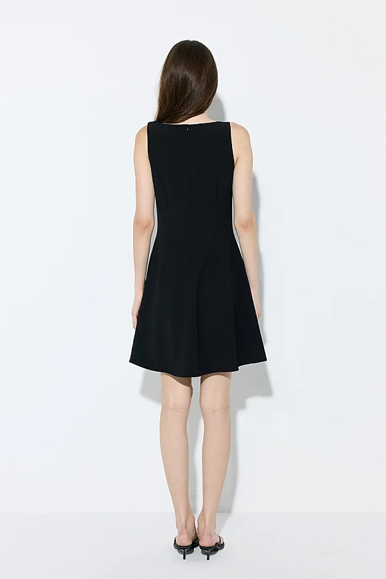 Ruffle Crepe Dress - Black - 7